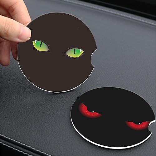 Miniatura 6 de Posavasos para automóvil, ojo de gato verde con ojos malvados rojos, juego de 2 de cerámica antideslizante universales, bonitos accesorios para el
