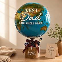 Best Dad in World Balloon Personalised Fathers Day Birthday Gifts Personalised Globe Balloon 56cm Custom Earth Shaped Foil Decor with Name Gifts for Dads Grandpa Papa Birthday from Daughter Son 01