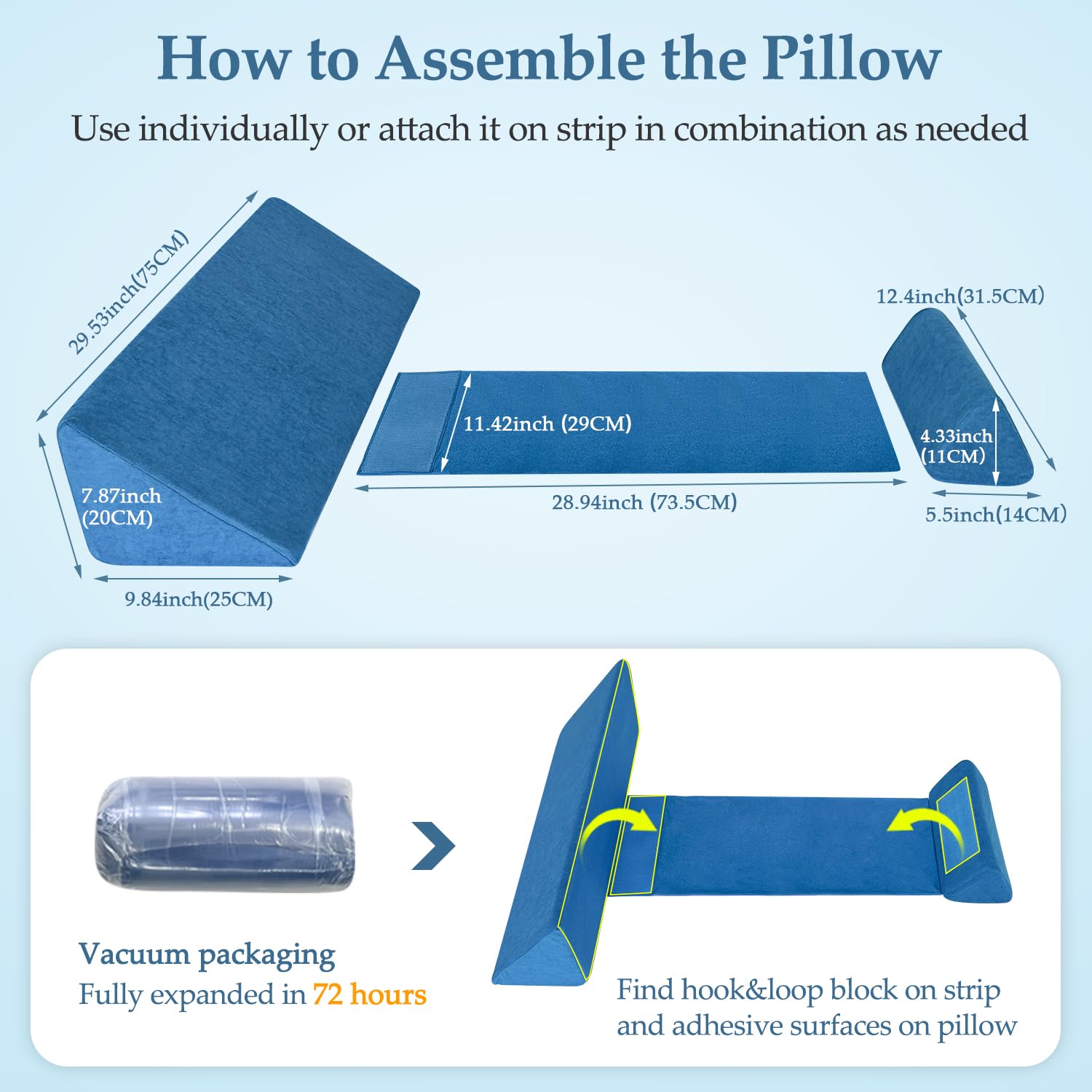 NEPPT Almohada de cuña para posición del cuerpo, cuñas de posición de espalda, funda de almohada de elevación para embarazo, dormitorio, alineación corporal, soporte de tobillo, almohada de pierna (2