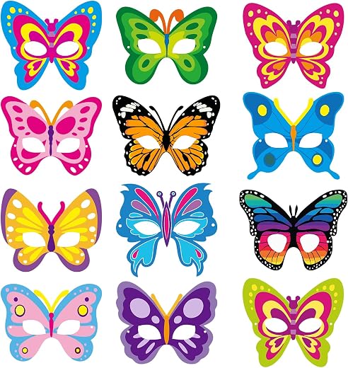 Butterfly Theme Birthday Masks – Kids Butterfly Party Decorations (Pack Of 12)