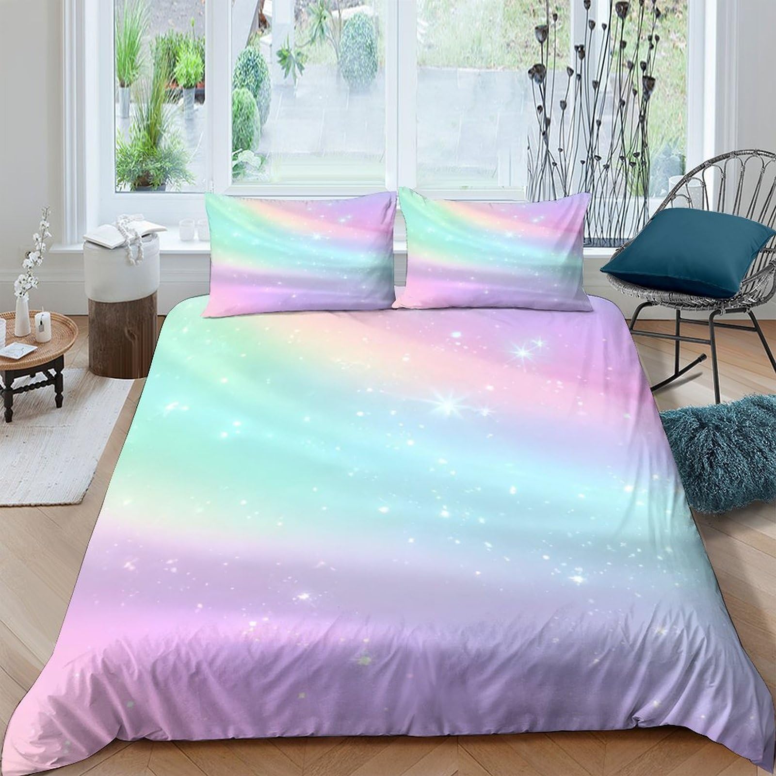 Ctjqhvkz Style-5 3D Printed Pastel Rainbow Fitted Sheet Microfiber Soft Breathable Gradient Aurora Mattress Cover For Bedroom Dorm Apartment Mattress Protection Single（135X200cm）