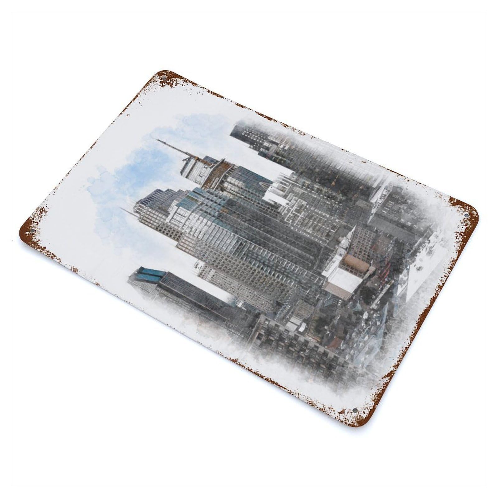 Weathered Tin Sign with Downtown Montreal Canada Design 11.8"x7.9", for Basement, Hobby Room And Garage Decor, Industrial Home Decor