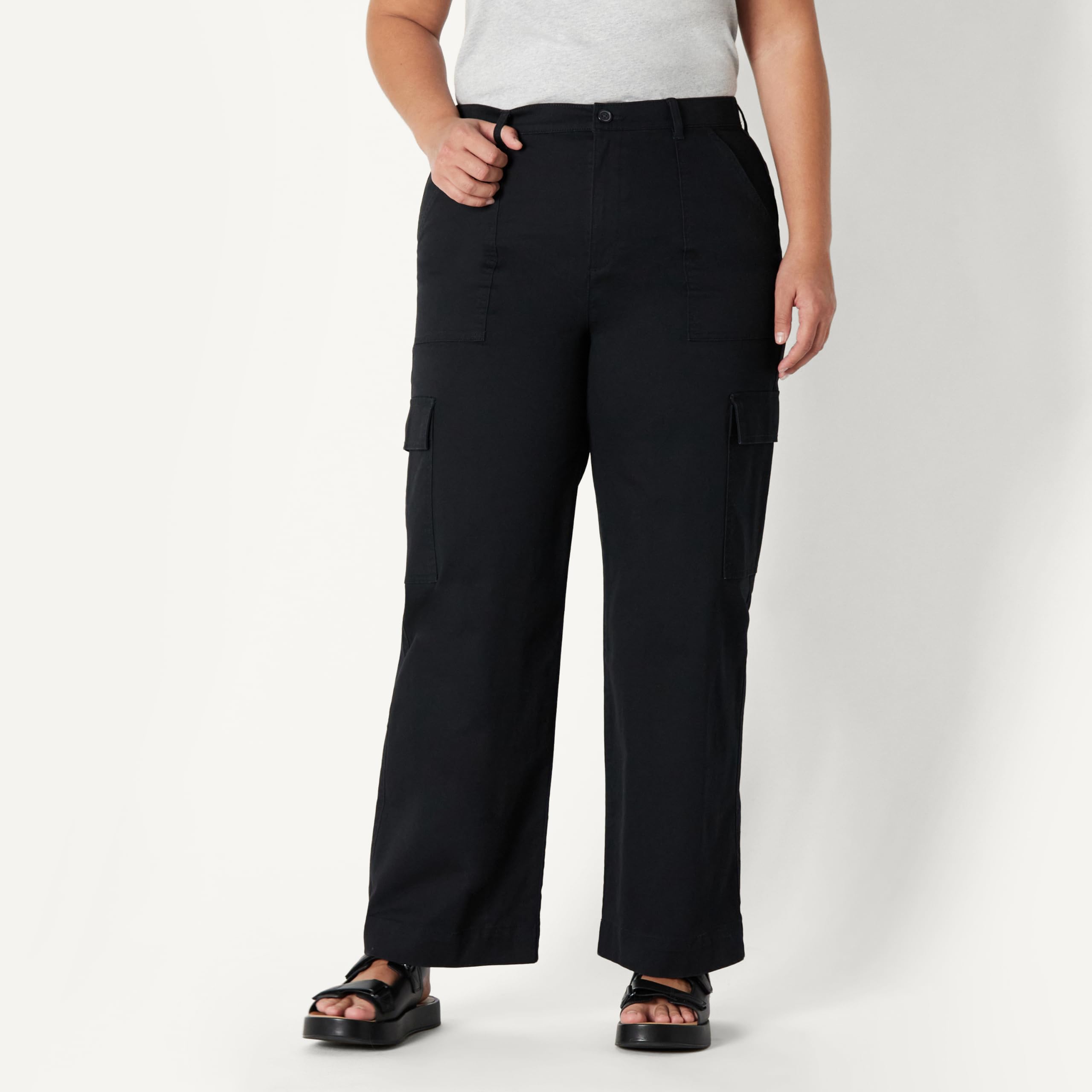 Amazon Essentials Mujer Pantalones Largos Cargo Caquis de Tiro Alto, Corte Holgado y Pernera Ancha