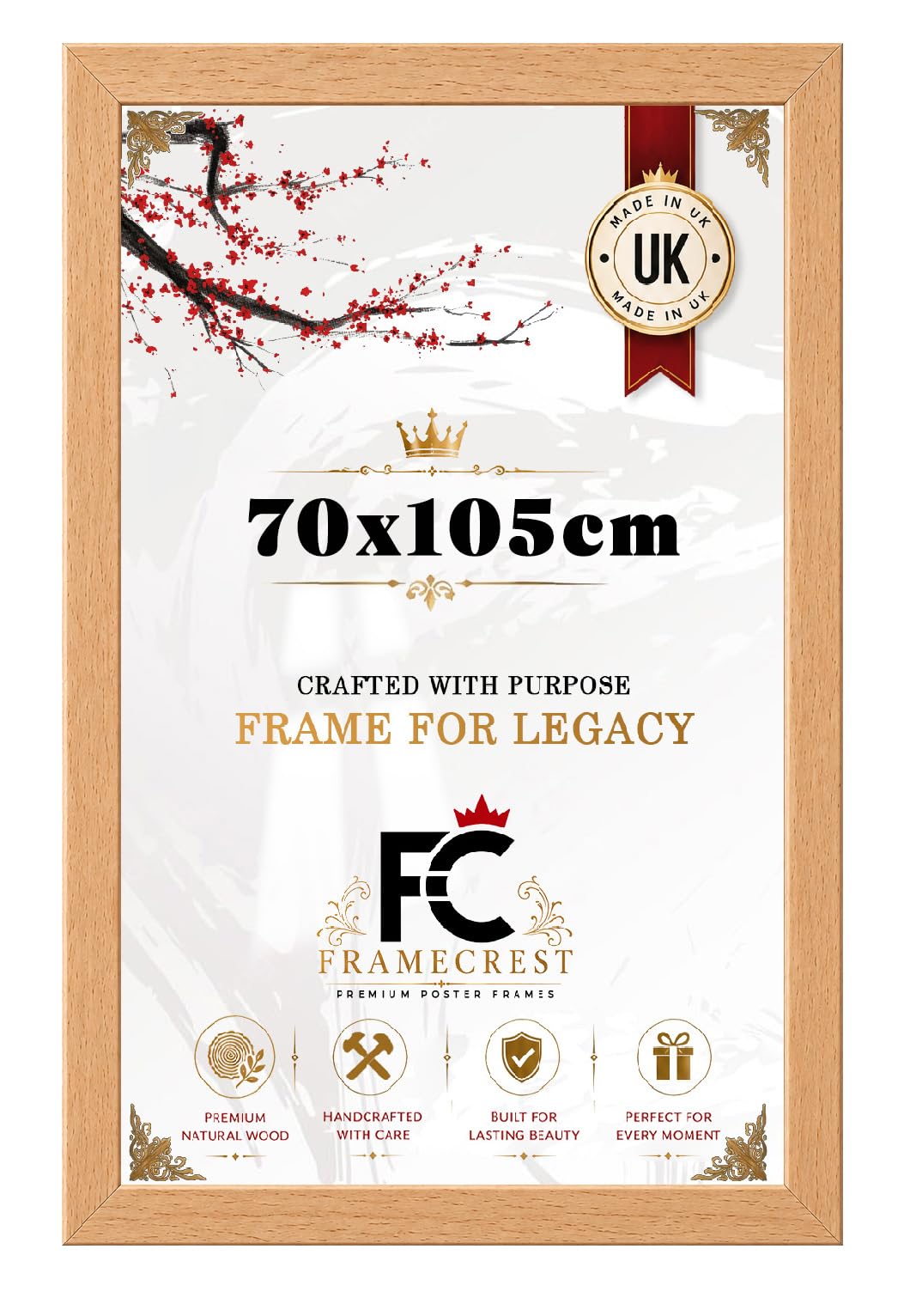 FRAMECREST Extra Large Size 70x105cm Premium Picture Frame | Horizontal Vertical MDF Wood Frame for Gallery Art Home Decor | Christmas/Gift/Anniversary/Birthday-[Beech]