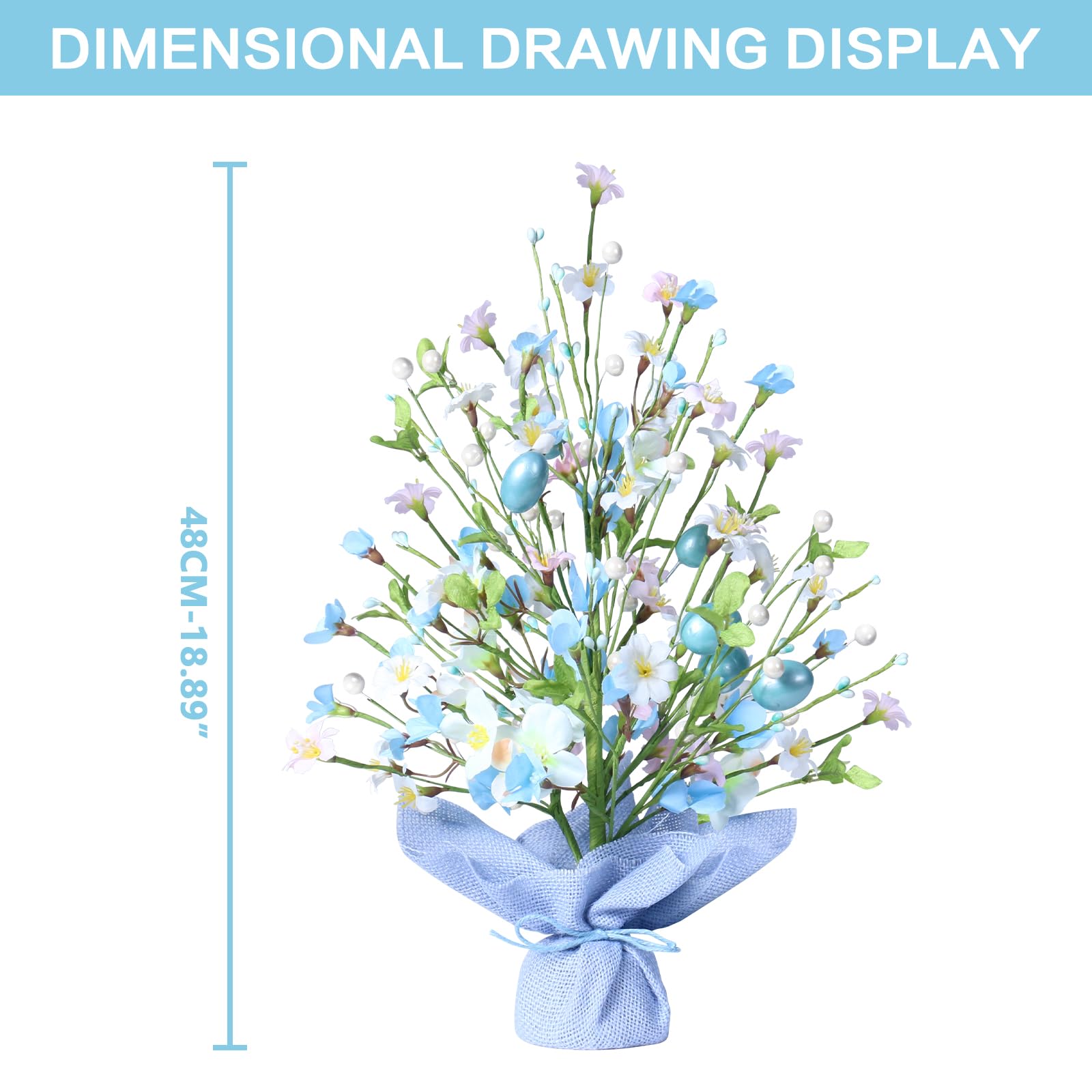 Super Holiday Easter Decorations, 18 Inch Artificial Easter Blue Egg Flower Tree Tabletop Decorations, for Home Party Wedding Holiday Spring Summer Decor.