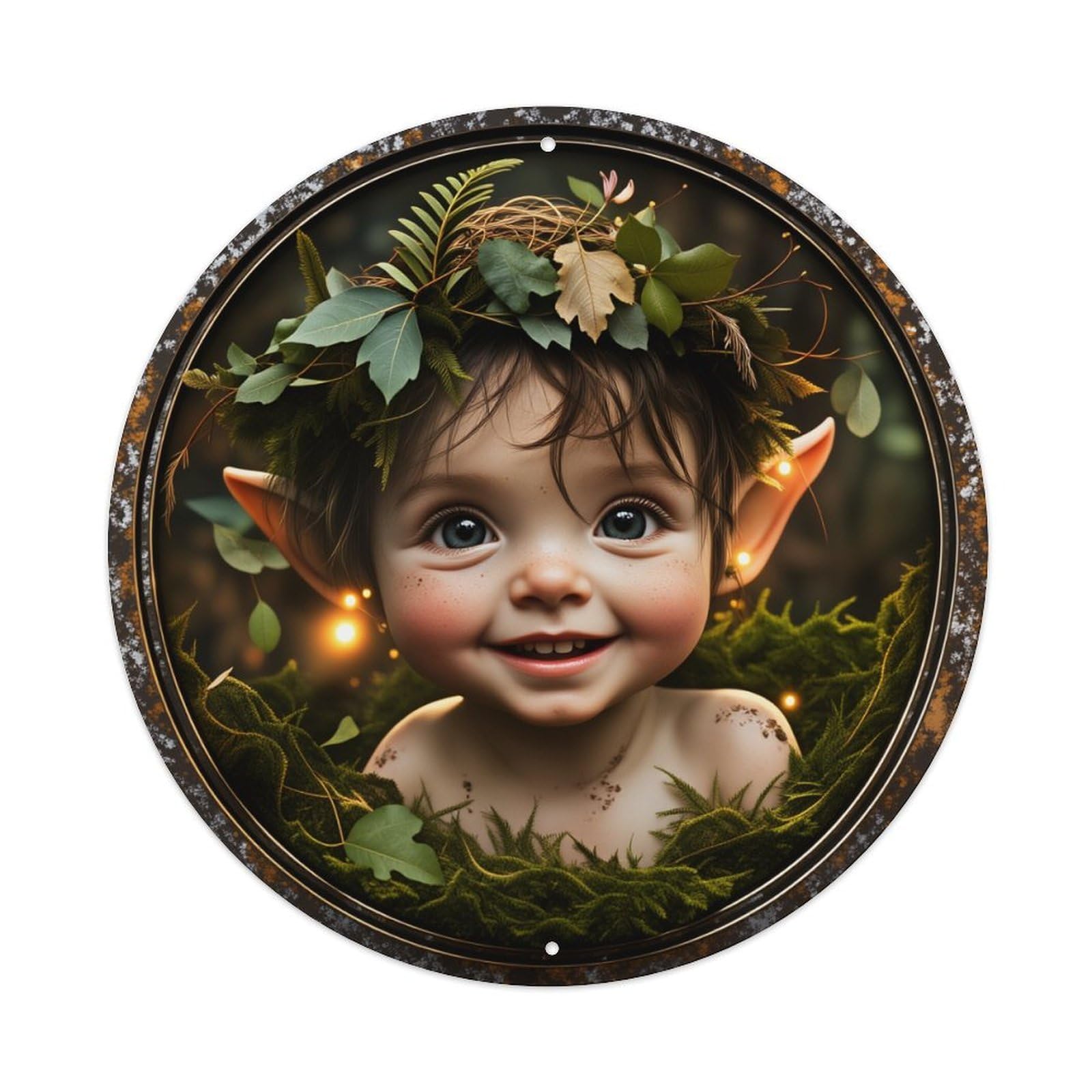 Elf Child Nature Crown Moss Metal Tin Sign Vintage Garden Bedroom Cafe Bar Man Cave Home Wall Decor Metal Poster 8x8 inches