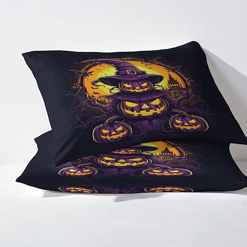 Miniatura 195 de Sábanas de Halloween tamaño individual – Juego de sábanas espeluznantes de calabaza murciélago para niños y niñas, juego de sábanas temáticas