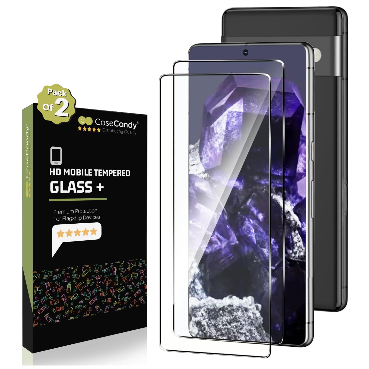 Casecandy -(Pack 2 Tempered Glass Screen Protector For Pixel 8A Smartphone| Hd Google Pixel 8A Tempered Glass Screen Guard-Fingerprint Working/9H Hardness