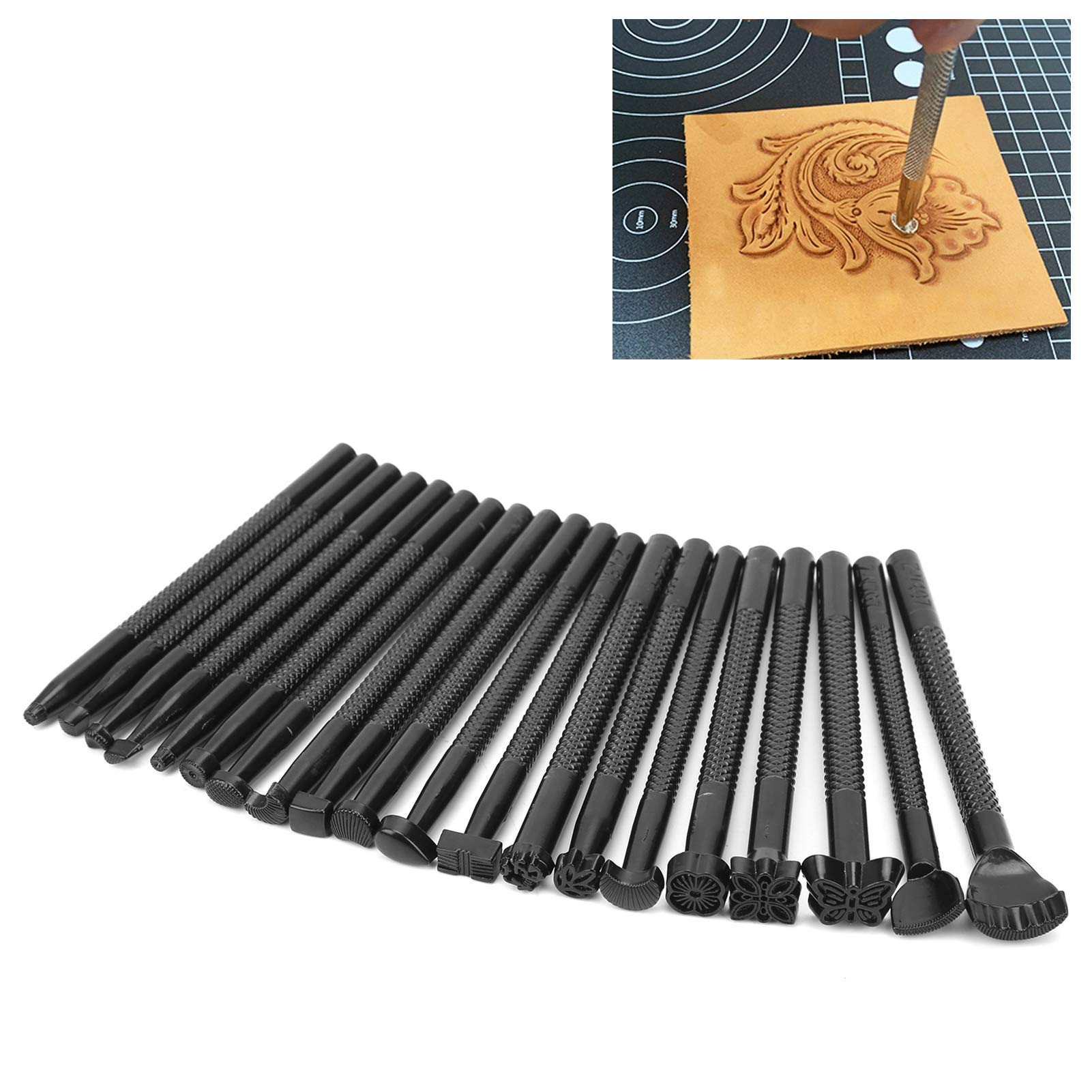 Leder Punziereisen, 20 Stück Leder Prägestempel Set Schwarze Leder