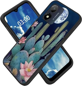 for Moto E13 Phone Case with Cactus Moon Pattern Design Ultra-Thin Black Soft TPU Silicone Shock Proof Protective Phone Case for Motorola Moto E13 6.5 inch 2023