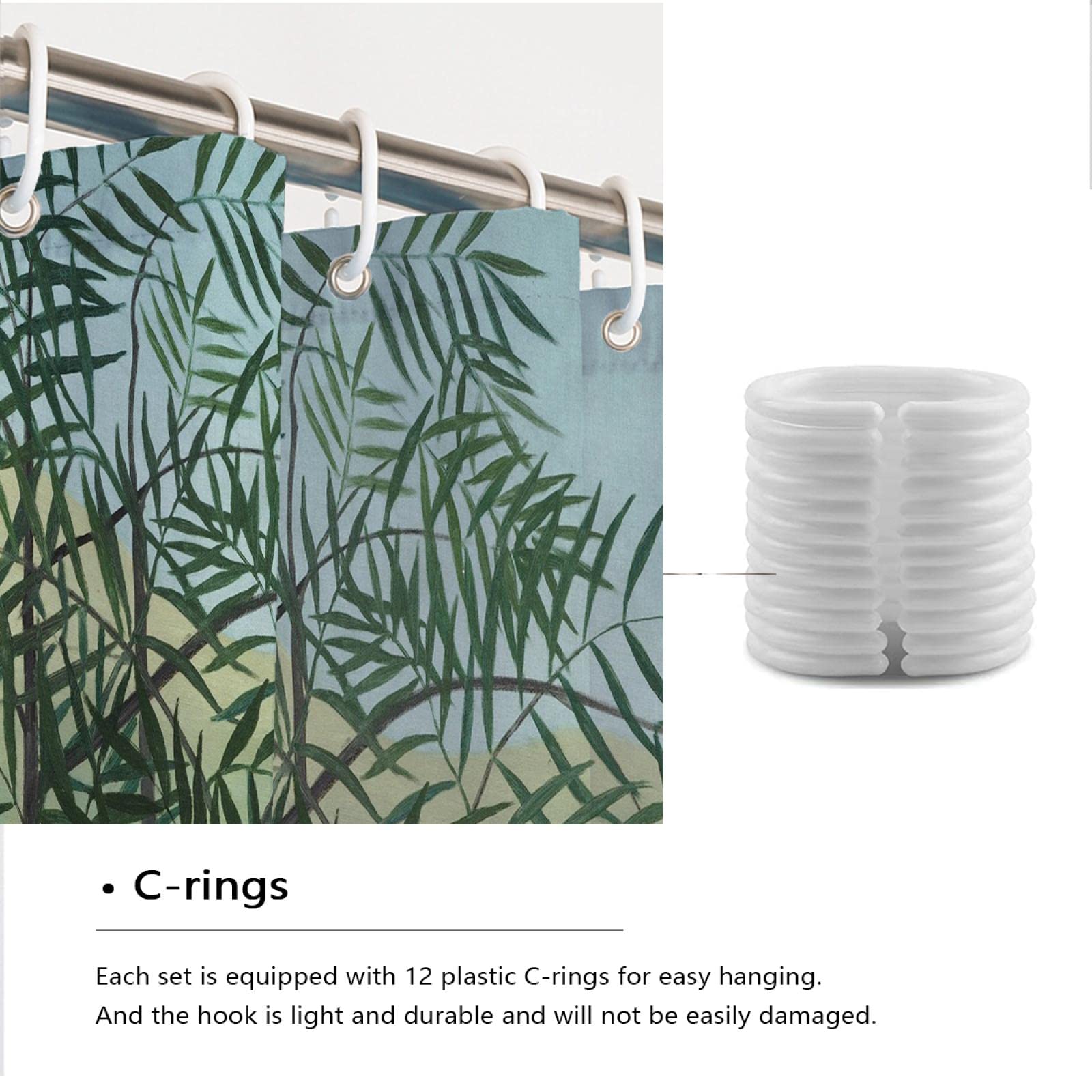 Henri Rousseau Impresión de Obras de Arte en Cortina de Ducha Tropical Jungle Impermeable Tela Revestimiento de Cortina de Ducha para baño Diseño de Calidad de Hotel W150 x L200cm