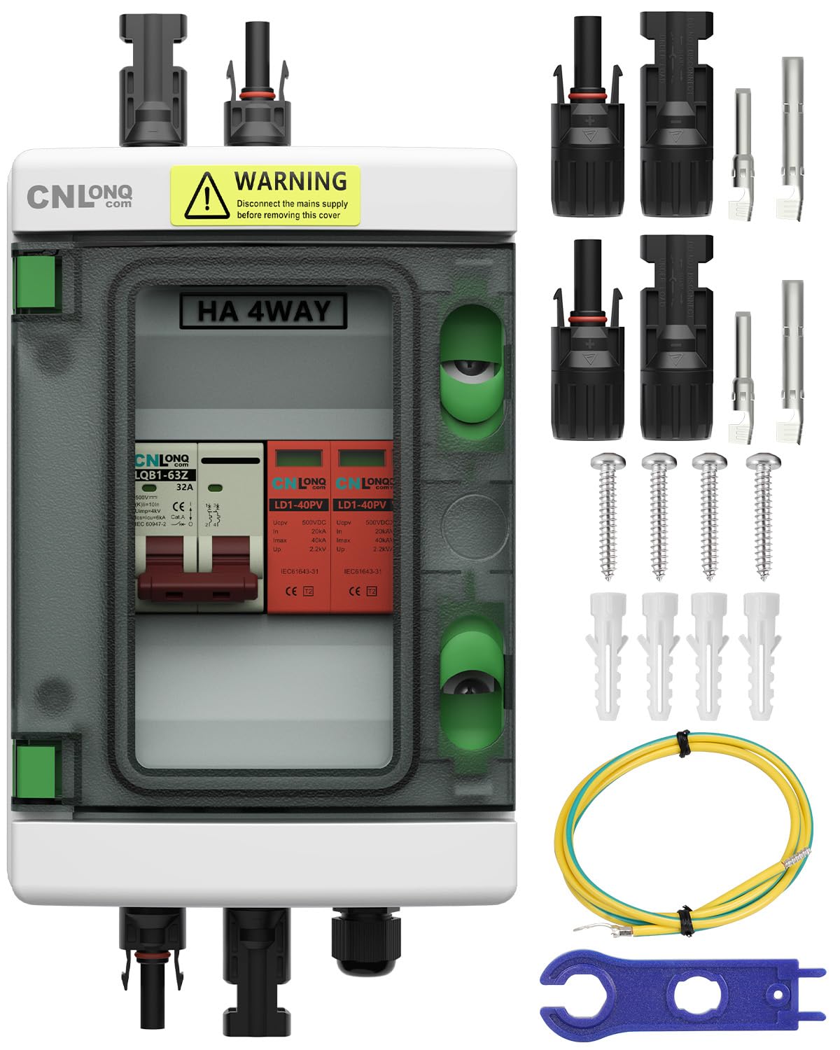 Protezione da Sovratensione Solare PV DC500V 32A Interruttore Magnetotermico 1 ingressi 1 uscite e Scaricatore di Sovratensione con Scatola di Giunzione Impermeabile IP65