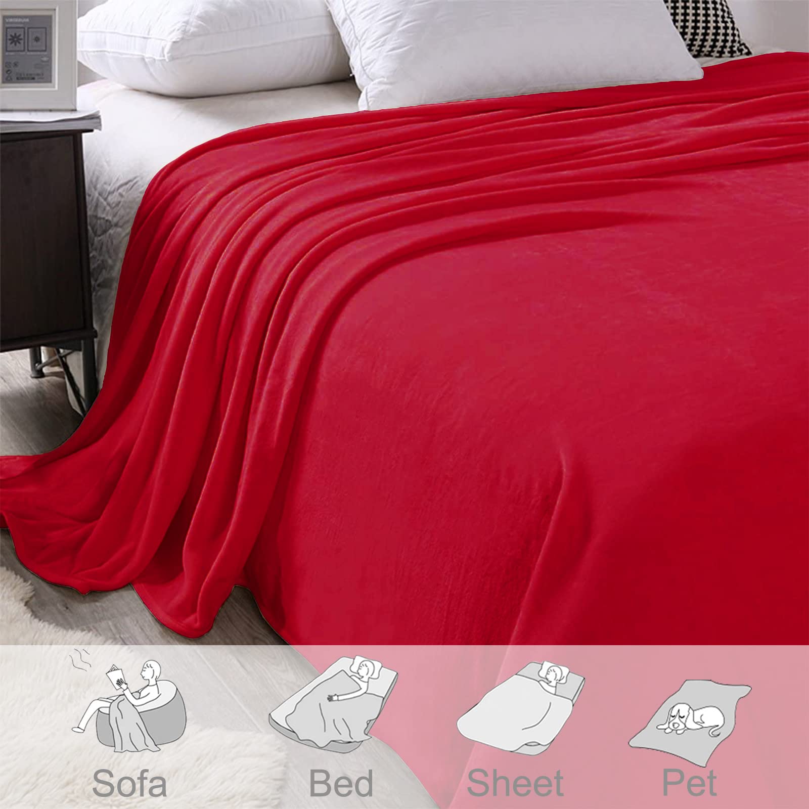 Exclusivo Mezcla Fleece Blanket Double Size for Bed Super Soft and Warm, All Season Use, Cozy, Plush, Lightweight, 150x200 CM, Red - Image 4