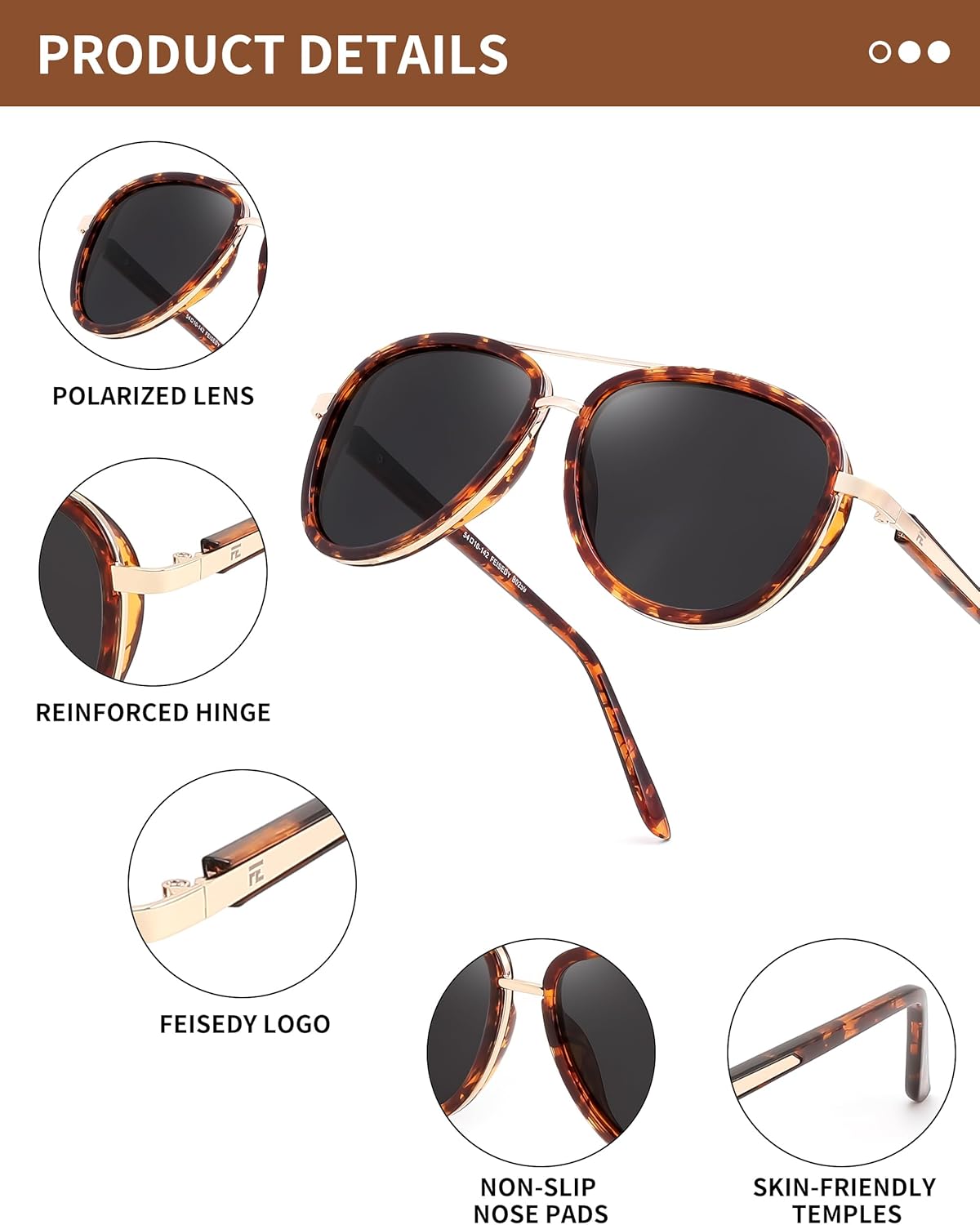 FEISEDY Retro Polarized Aviator Sunglasses for Women Men Vintage Square Sunglass With Classic Style B0259