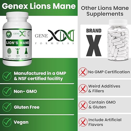 Miniatura 5 de Genex Formulas Suplemento de melena de león con extracto de melena de león 100% - Suplemento de apoyo cerebral nootrópicos 1000 mg/porción