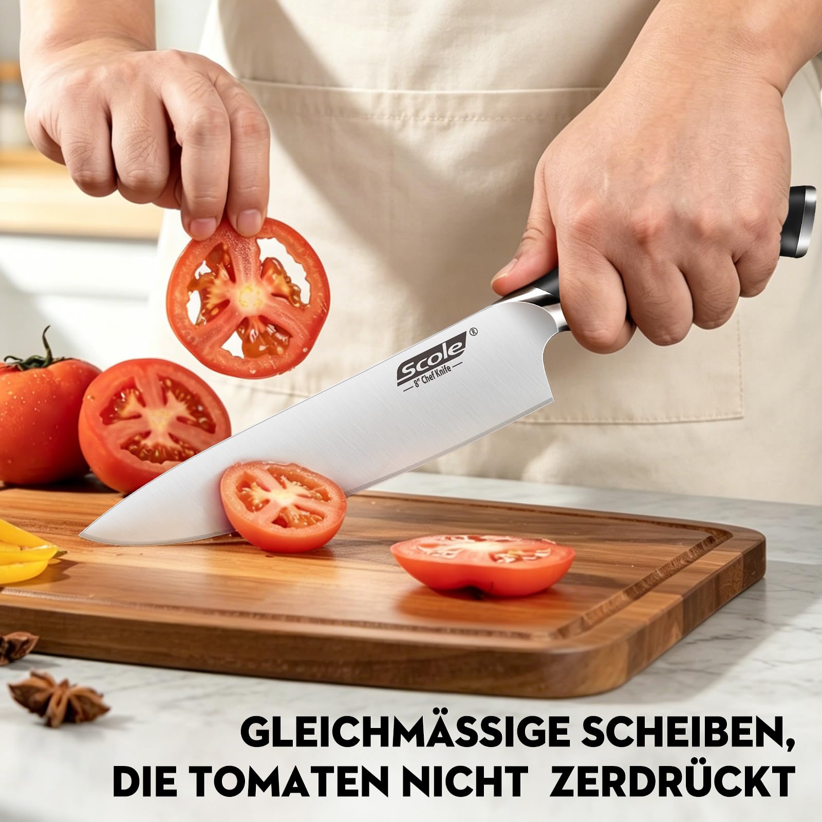 SCOLE® Messerset, Rasierscharf Küchenmesser Set 7-teilig mit Wetzstab, Messer Set, Profi Kochmesser Set Geschenkbox