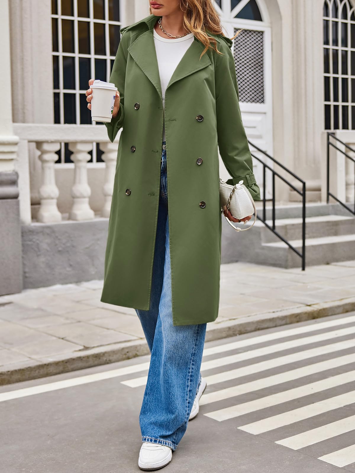 Tankaneo Langer Damen-Trenchcoat, zweireihig, Revers, leicht, übergroß, winddicht, Herbstmantel mit Gürtel