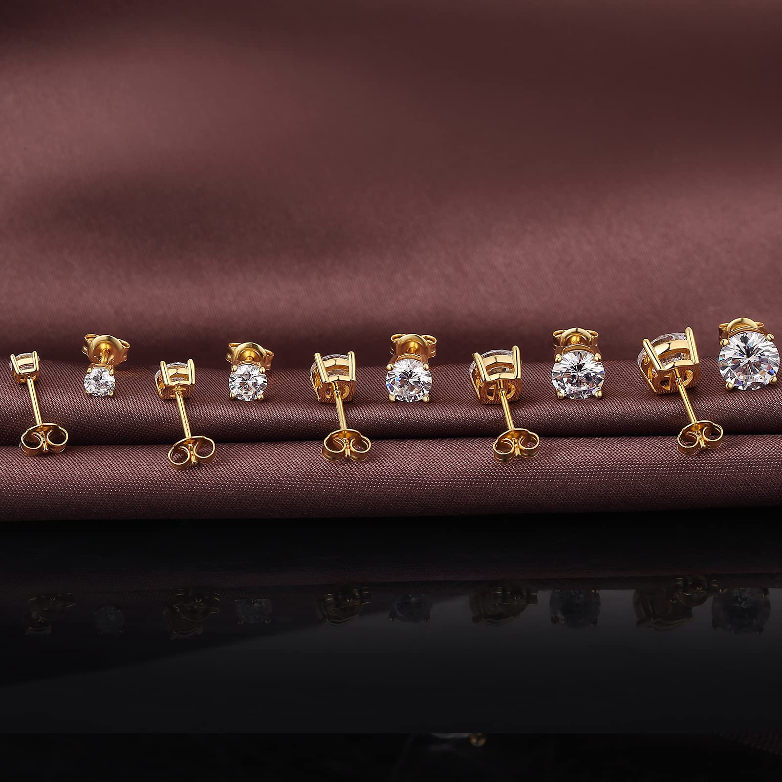 18 Karat überzogen Simulierten Diamant Brillant Runde Zirkonia Ohrstecker 925 Sterling Silber 4mm 8mm Feines Silber Schwarz Gold Schmuck für Damen Herren