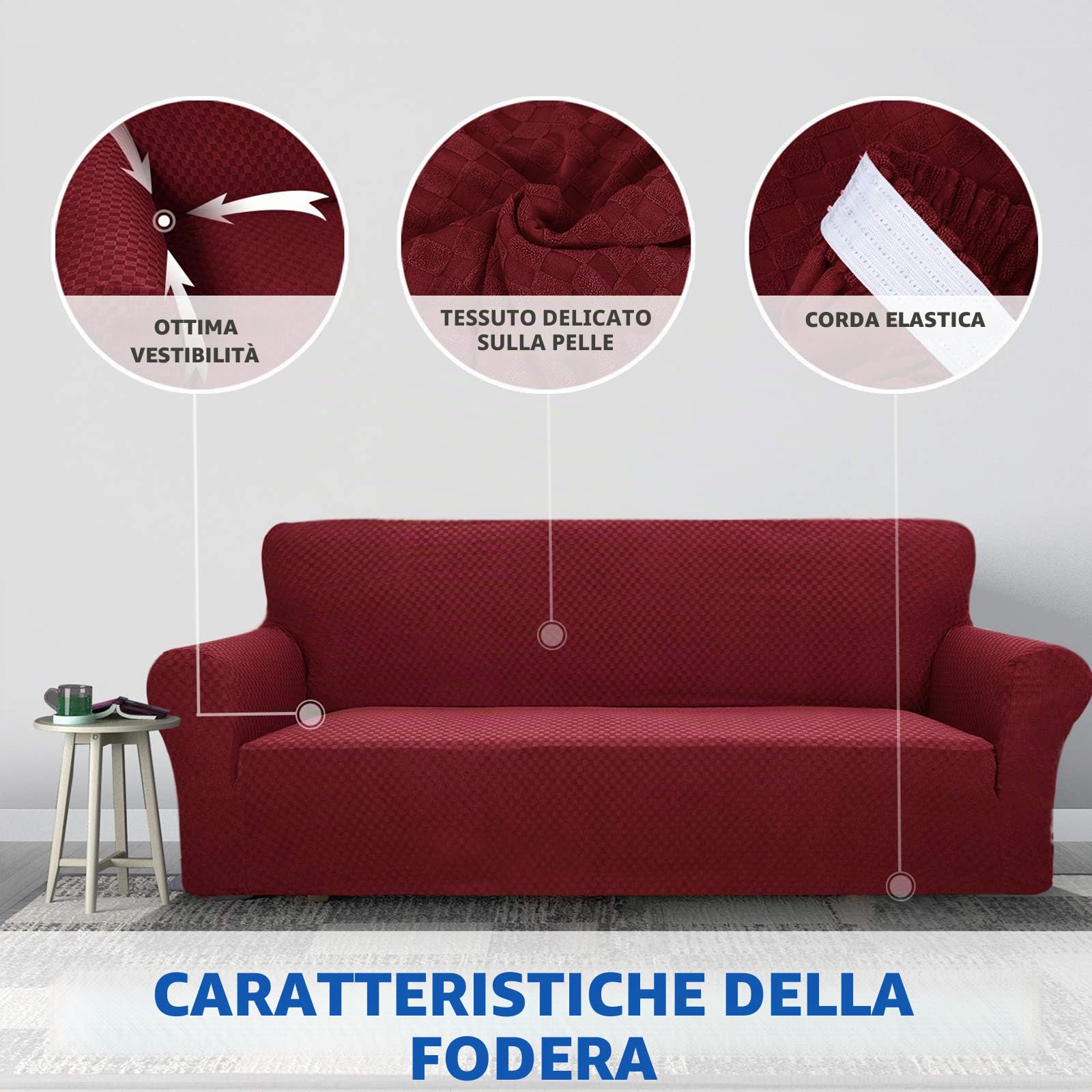 MAXIJIN Copridivano extra large per 3 o 4 posti, fodera per divano jacquard elasticizzata per cani Fodera per divano proteggi divano adatto agli animali domestici (4 posto, Jacquard Rosso)