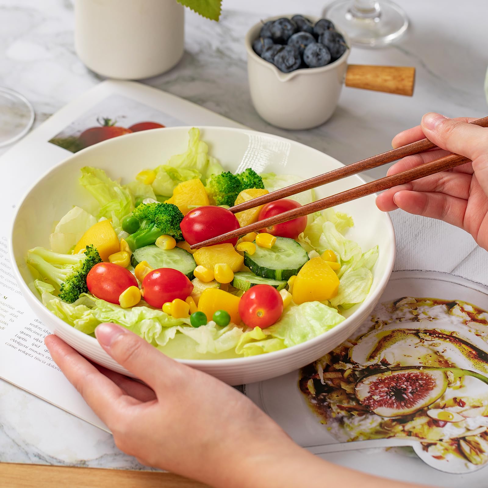 Pastateller Groß 4er Set,Tief Suppenteller Set Ø 22 cm,Salatteller, Servierteller,Nudelschalen, Ramenschalen, große Salatschalen,Mehrzweckschalen für Nudel, Pasta, Salat,Obst