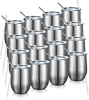 Vista 26 de COMOOO Vaso de vino de 12 onzas con tapa y popote, copa de vino de acero inoxidable, copa de vino de doble pared aislada al vacío para vino, Blanco