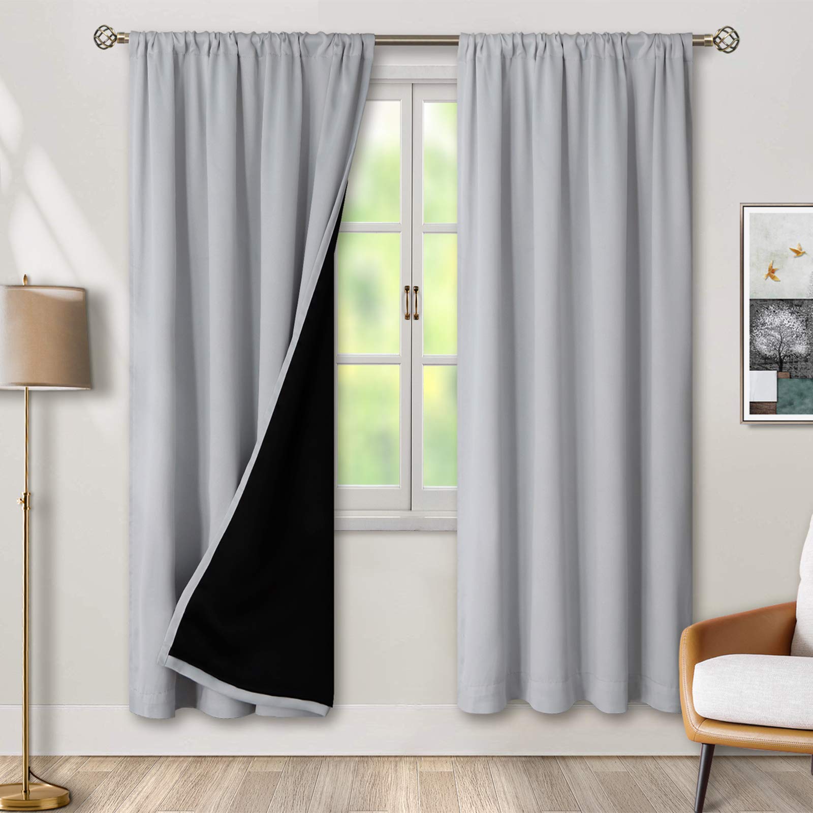 BGment Thermal Insulated 100% Blackout Curtains for Bedroom with Black Liner, Double Layer Full Room Darkening Noise Reducing Rod Pocket Curtain (52 x