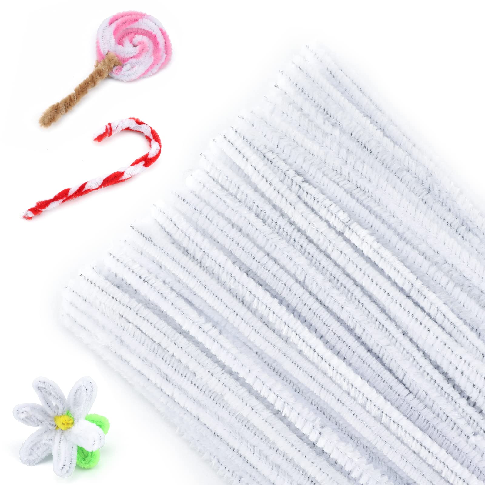 G2PLUS Weiß Pfeifenreiniger 6mm, Pfeifenputzer zum Basteln, 100 Stück | 30cm Chenilledraht für Blumen Pfeifenreiniger, Kinder zum Basteln und Dekorieren