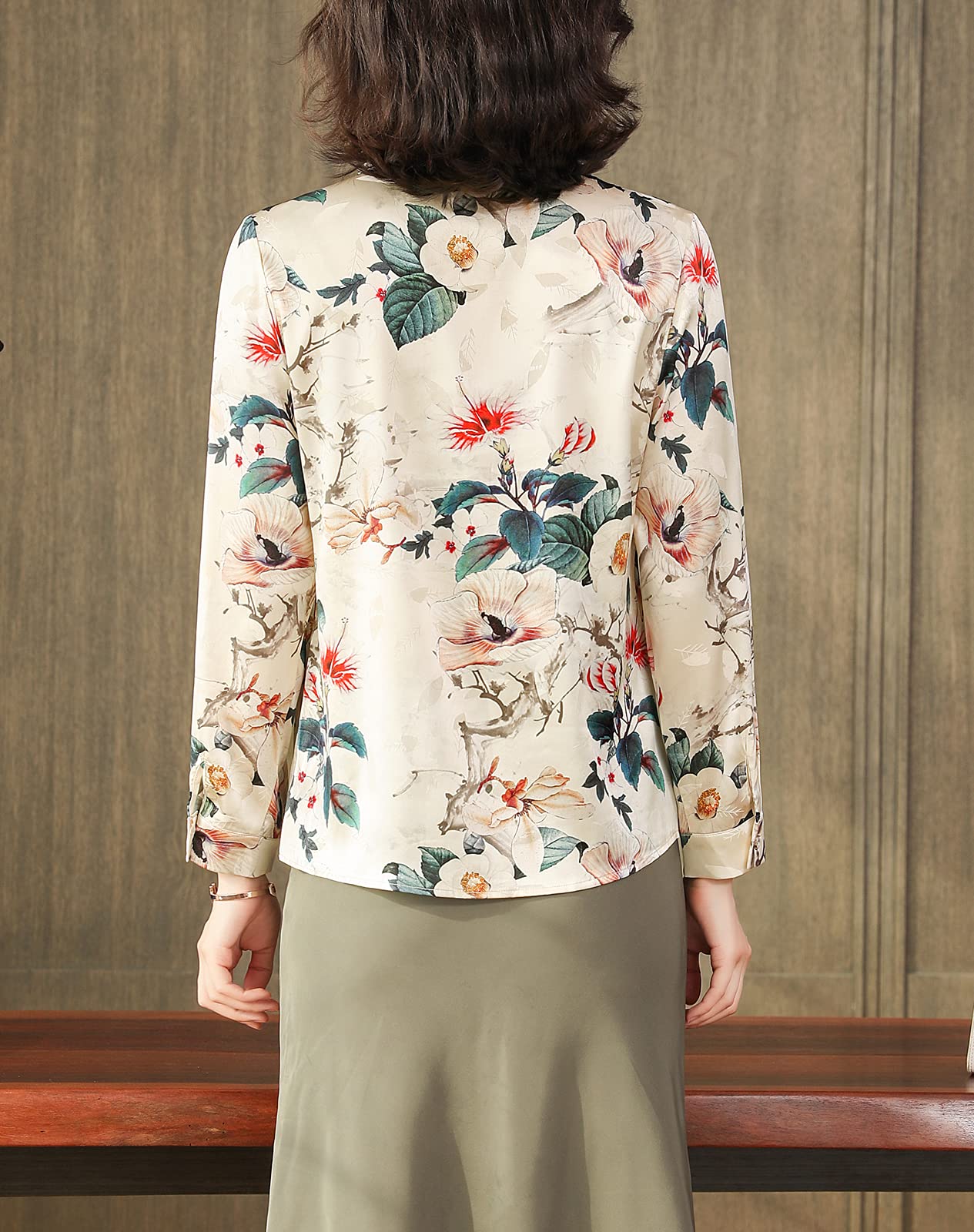 Valin Blusa de seda para mujer con estampado de botones camisas de mujer blusa de manga larga solapa blusa de seda,S6616