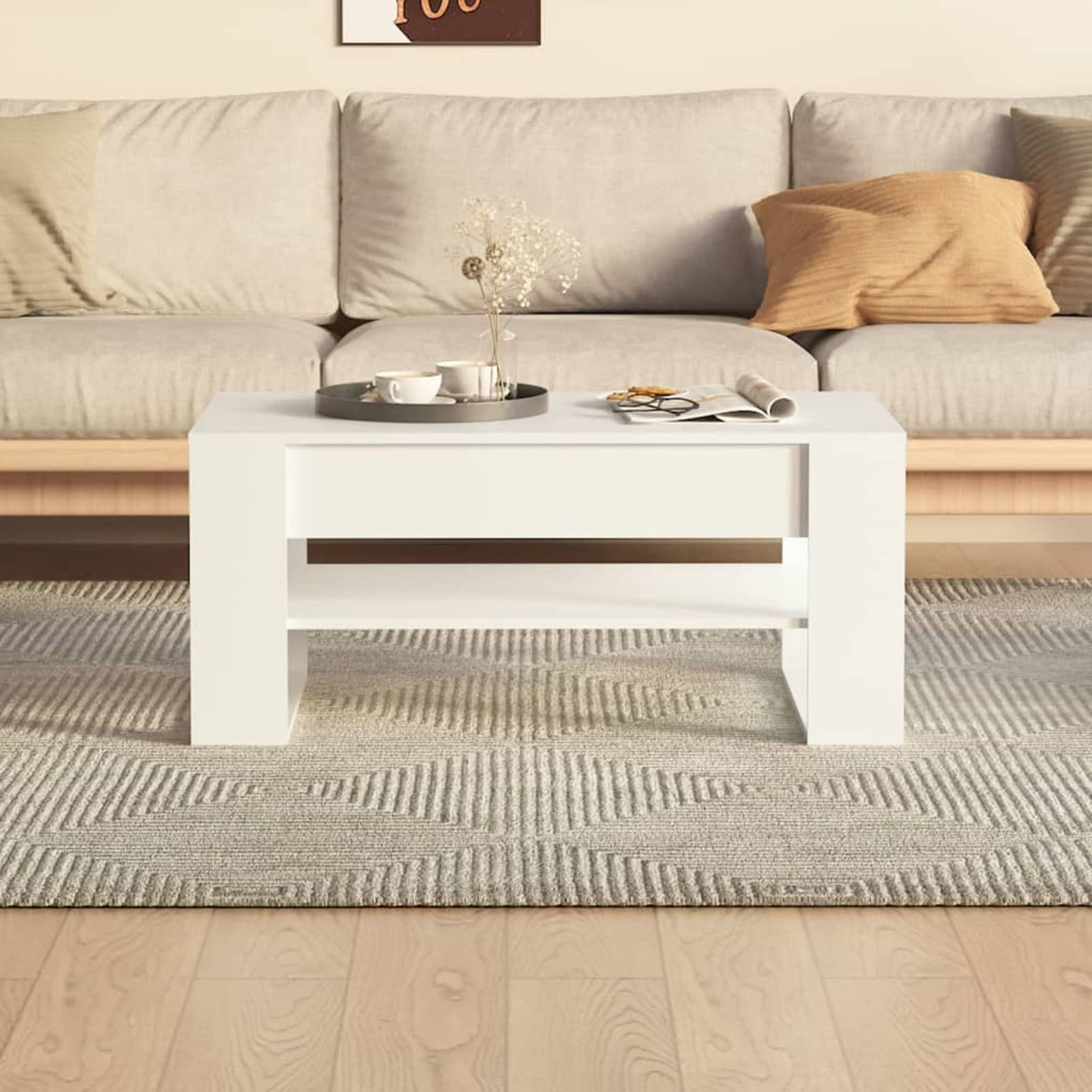 Homgoday Tavolino da caffè bianco 102 x 55 x 45 cm, in legno ingegnerizzato, tavolino da tè per soggiorno, sala d'accoglienza degli ospiti, camera da letto e mobili da ufficio