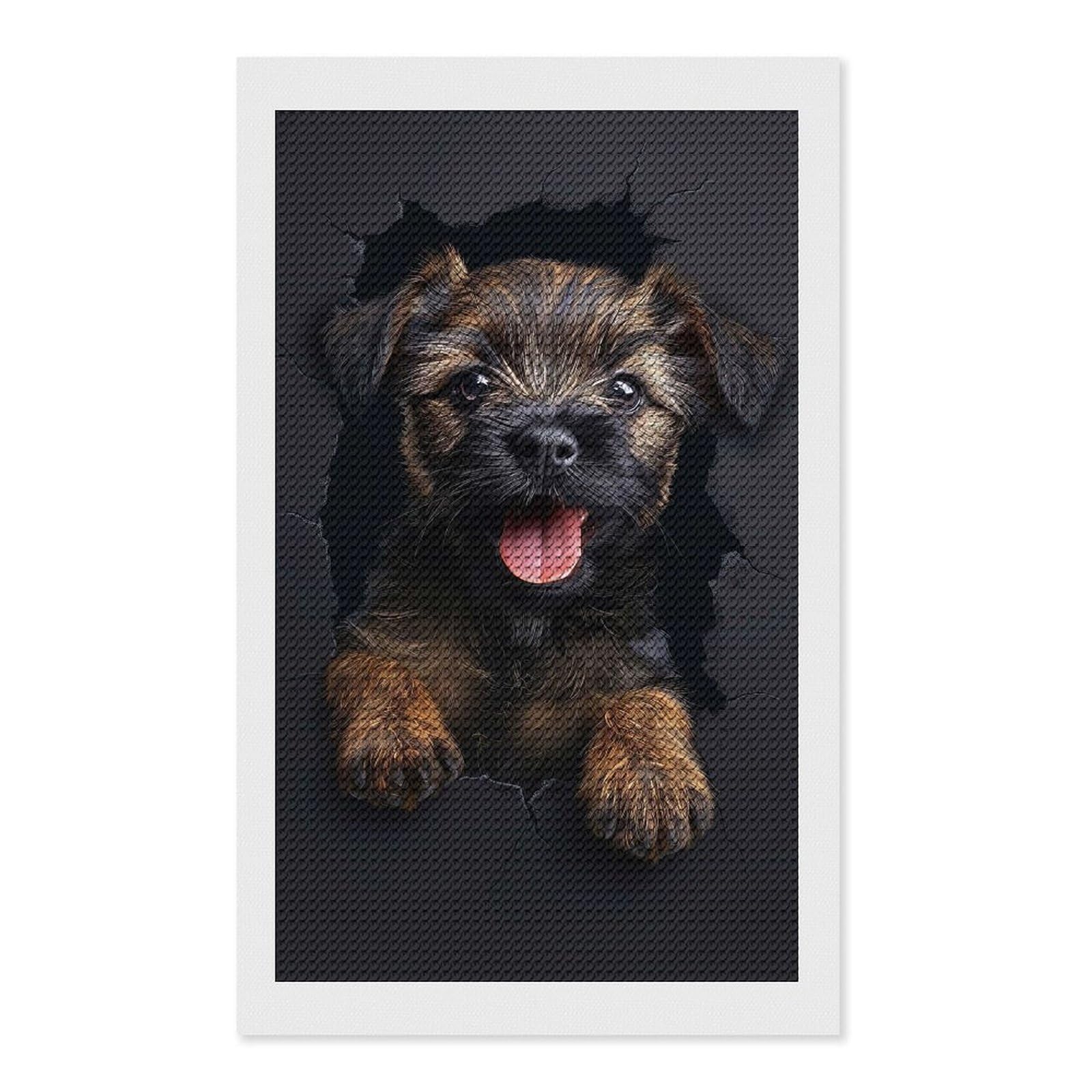 Junmoney Border Terrier(2) Diamond Art Kit 12"x20", Holiday Gift Idea, for Women, Easy Handmade Project, Vintage Style Decor, Printed Canvas