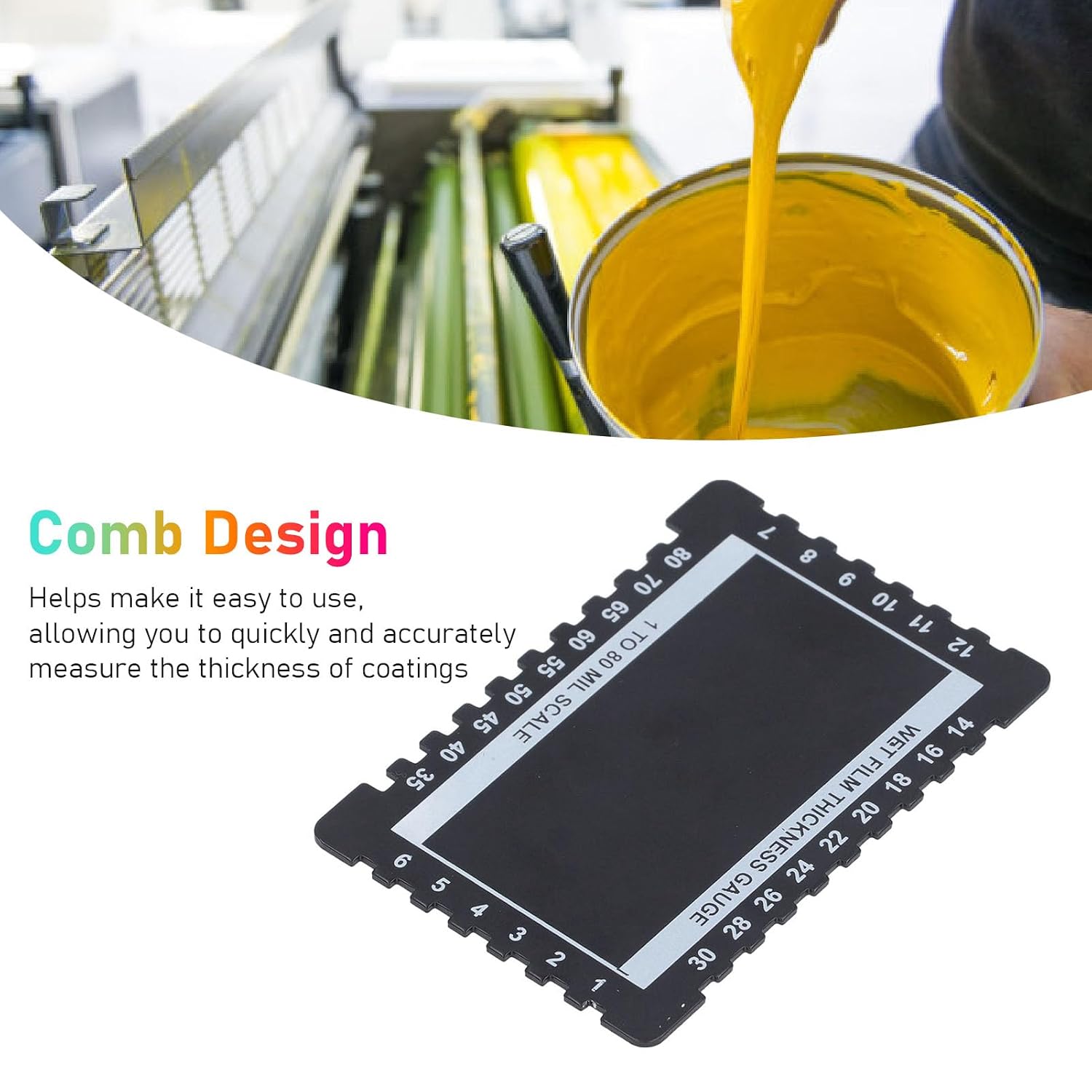 Wet Film Thickness Comb, 1-80 Mil Scale, Aluminium Alloy Dualsided Wet Film Thickness Card, Step and Notched for Paints Resins