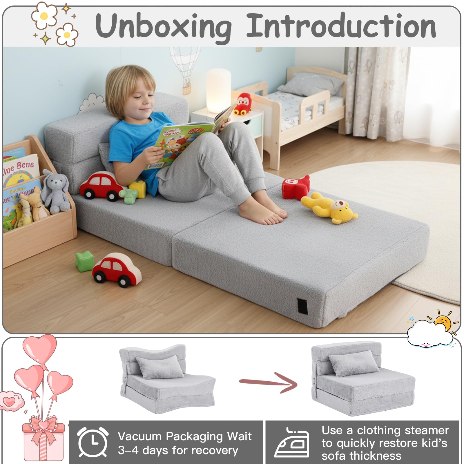 Sofá cama para niños, colchón de suelo para niños pequeños que brilla en la oscuridad, sofá modular de dinosaurio azul para bebé, sofá plegable para niños, futón plegable, cama para sala de