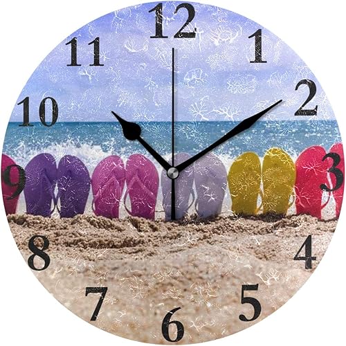 Reloj de pared para playa, silencioso, sin tictac, decorativo, redondo, digital, para interiores y exteriores, cocina, dormitorio, sala de estar