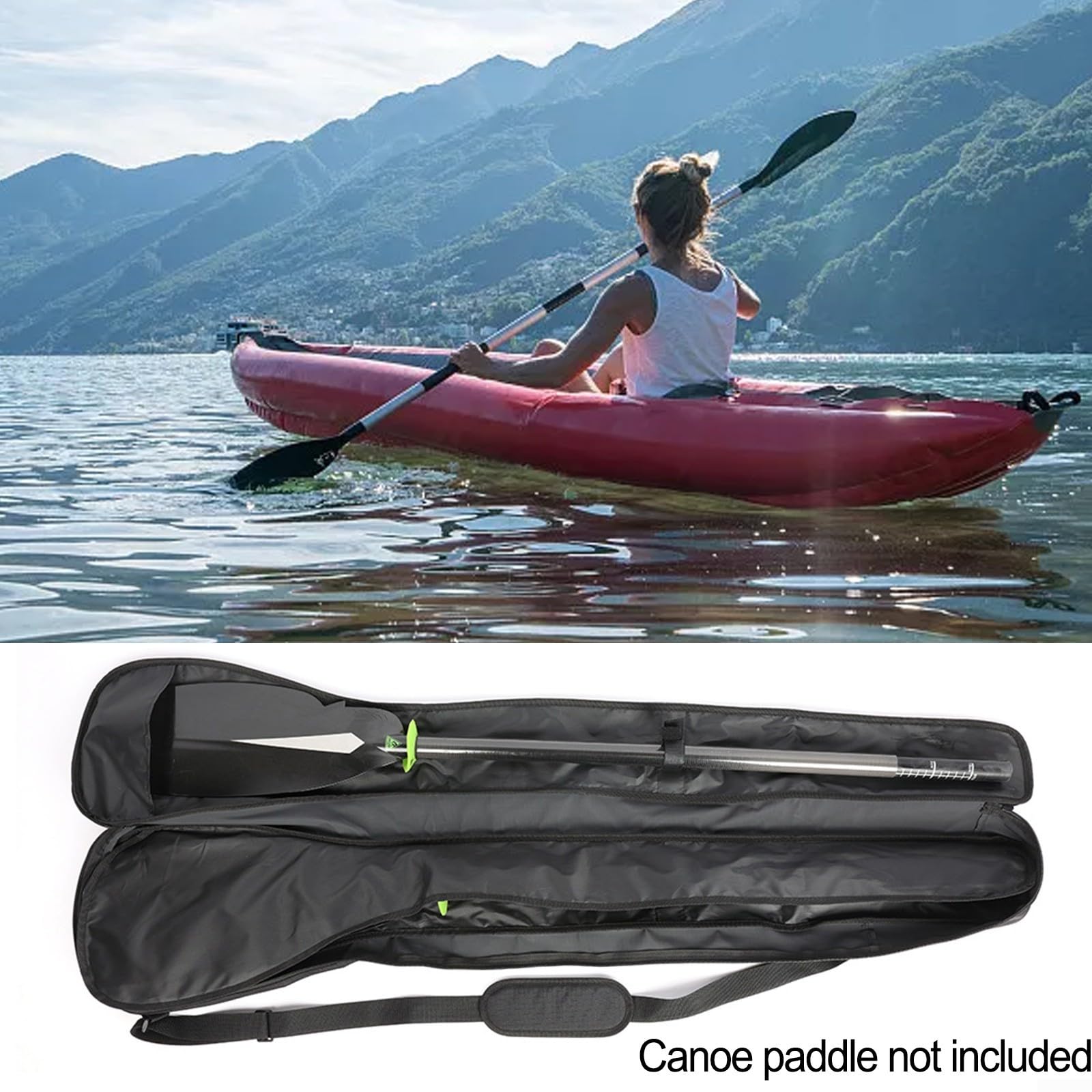 Verdickte, wasserdichte Tasche für Paddel, Kohlefaser, 130 x 25 x 7 cm, gepolsterter Schultergurt, plus für Tasche, Schwarz