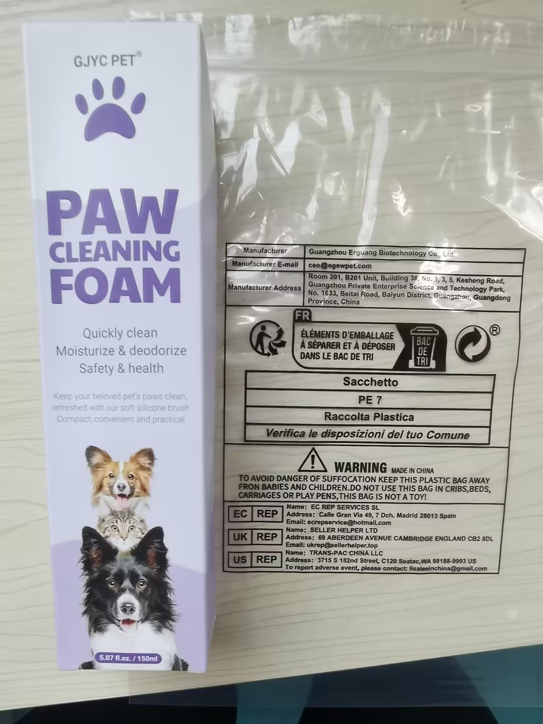 GJYC PET Schiuma Detergente Senza Risciacquo per Zampe - Detergente Senza Acqua con Spazzola in Silicone per Cani e Gatti
