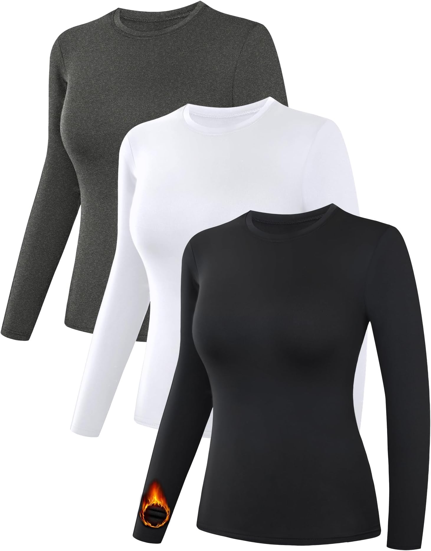 Dalavch 3/4 Pack Women’s Thermal Shirts, Women Fleece Lined Compression Long Sleeve Base Layer Tops for Winter Cold Weather