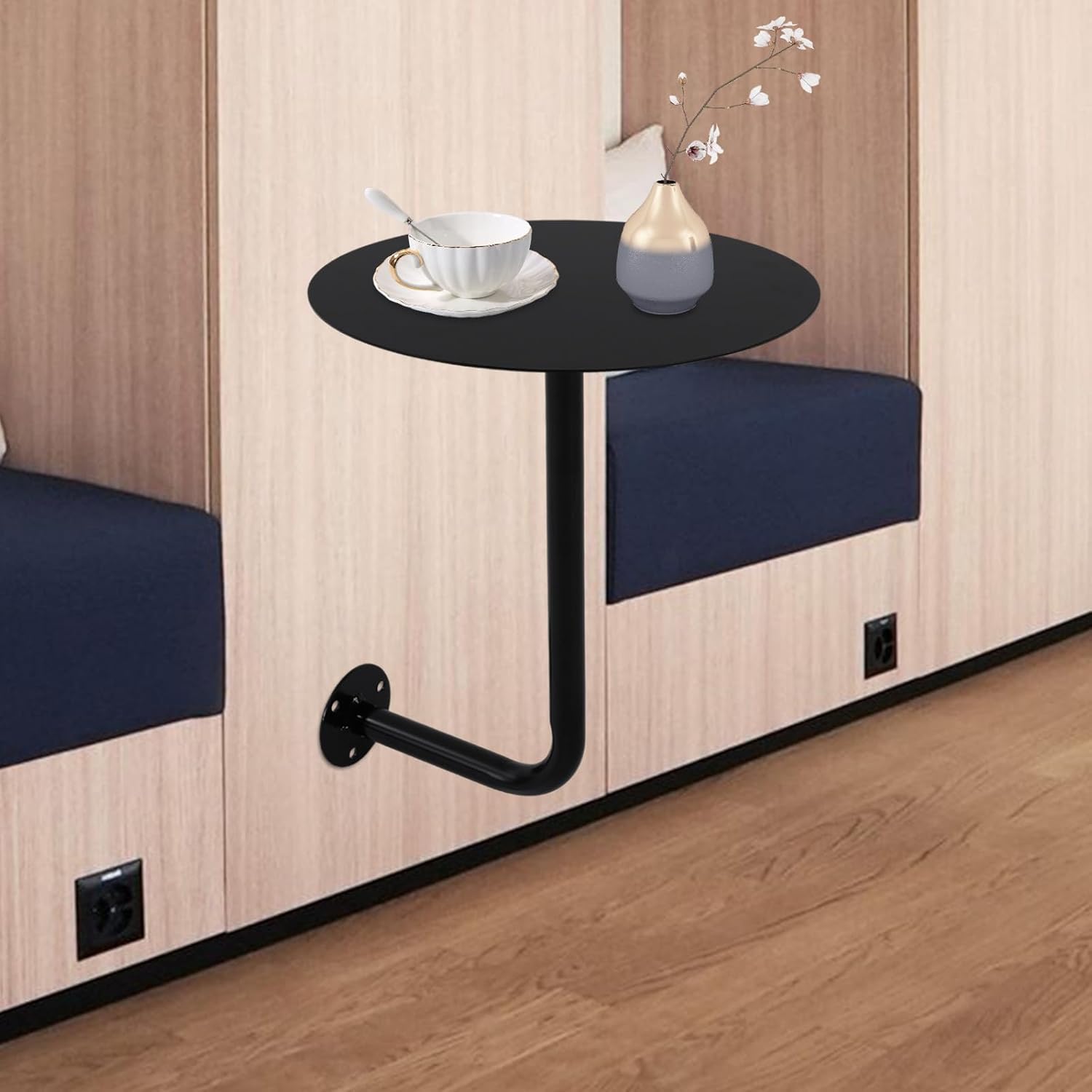 Wall Mounted Bar Table, Round L-Type Metal Coffee Table Pub Table Wall Desk for Bars, Home Kitchens, Dining Rooms, Balconies, Offices (13.78 * 17.72in)