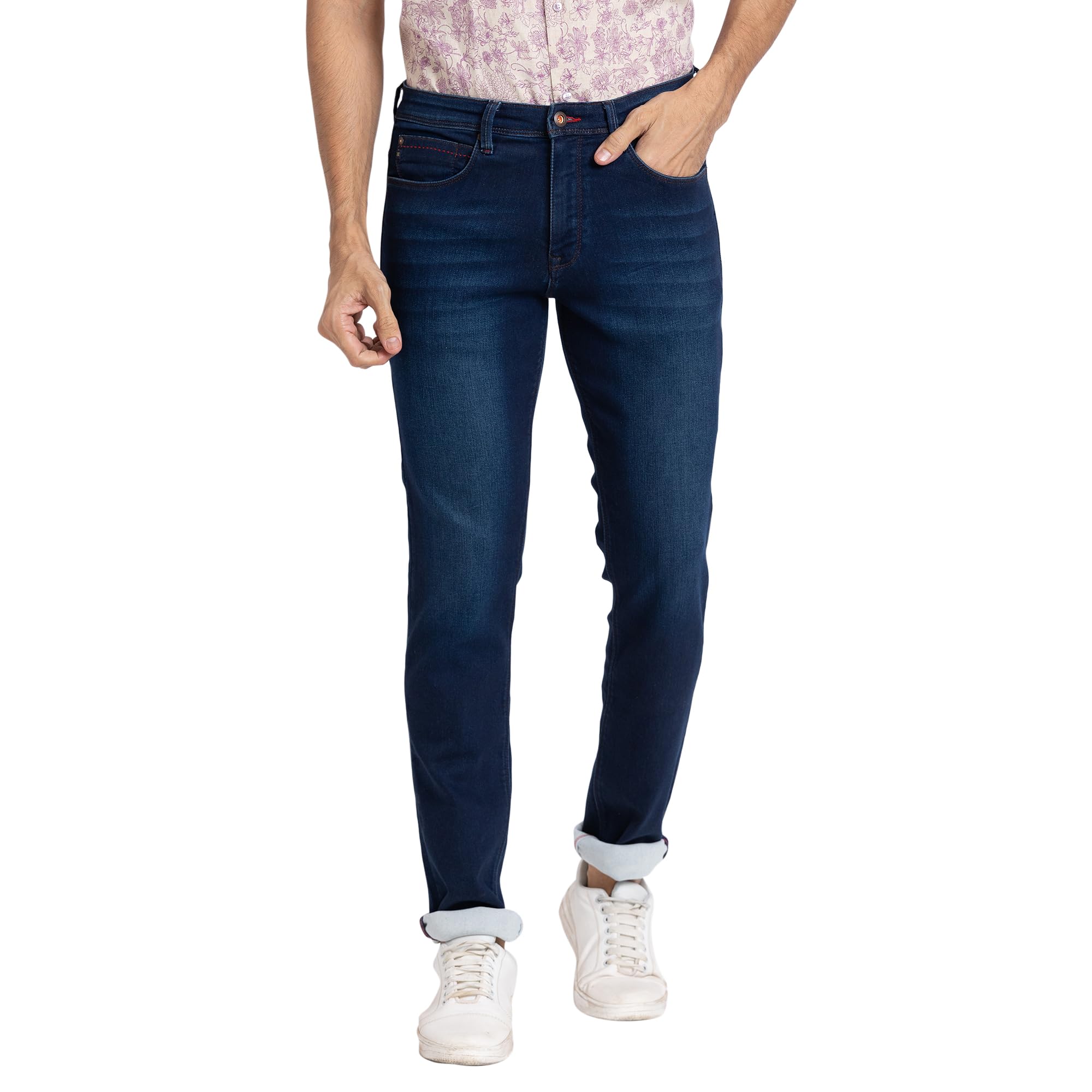 raymond Men's Slim Fit Cotton Blend Solid Pattern Flat Front Jeans-picture-42