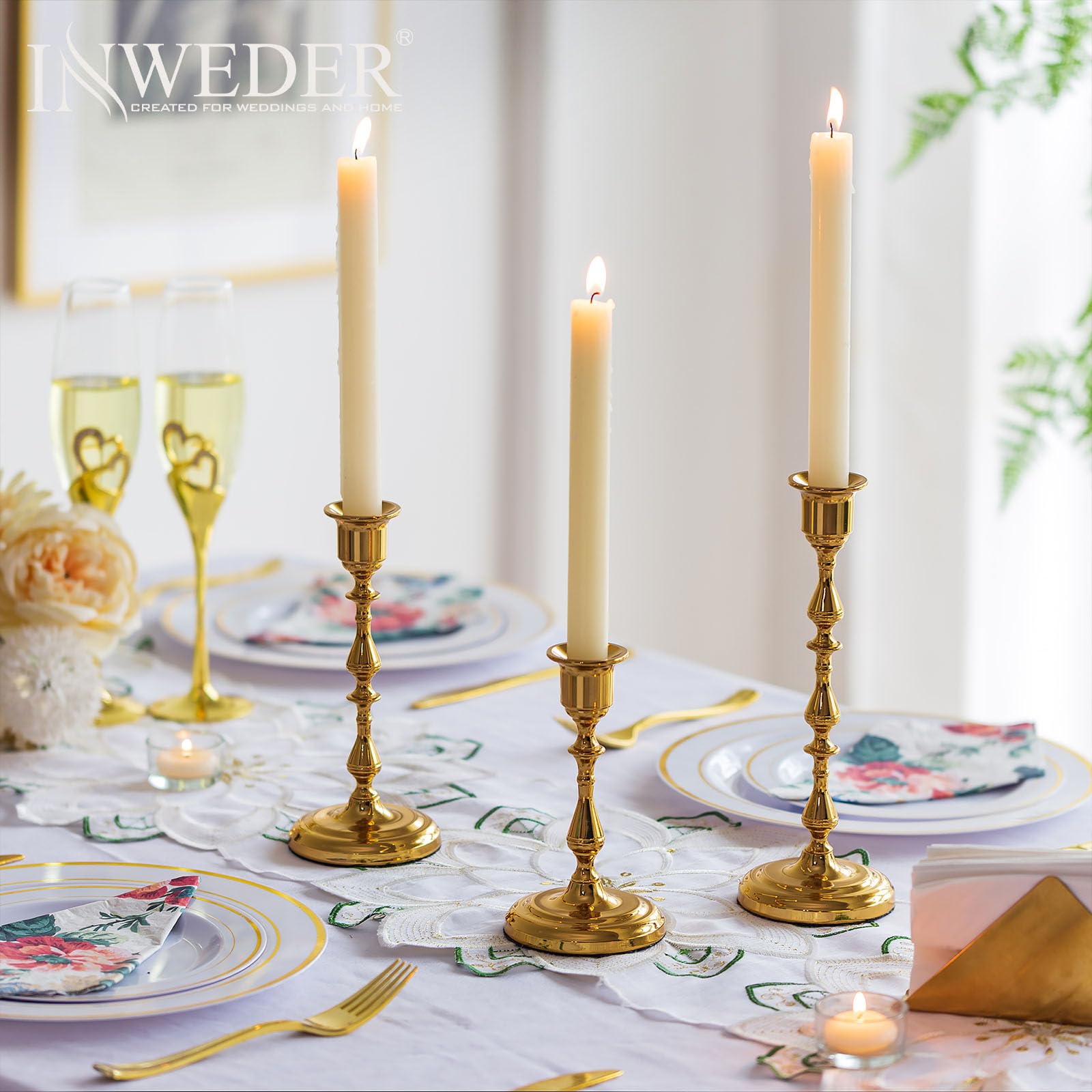 3 Photophores En Verre Hauts - Bougeoirs Élégants Pour Mariage, Décoration Maison