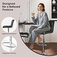 Vista 5 de Taburete de bar giratorio ajustable de cuero PU Taburetes de bar Bistro Pub Silla Contador Taburete de bar (negro)