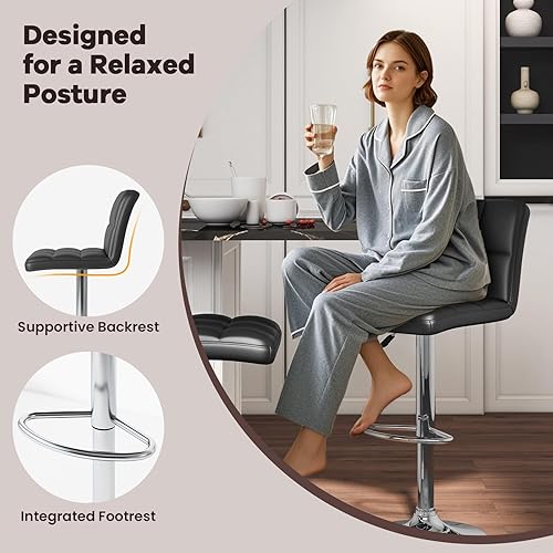 Miniatura 5 de Casart Taburete de bar giratorio ajustable de cuero PU Taburetes de bar Bistro Pub Silla Contador Taburete de bar (negro)