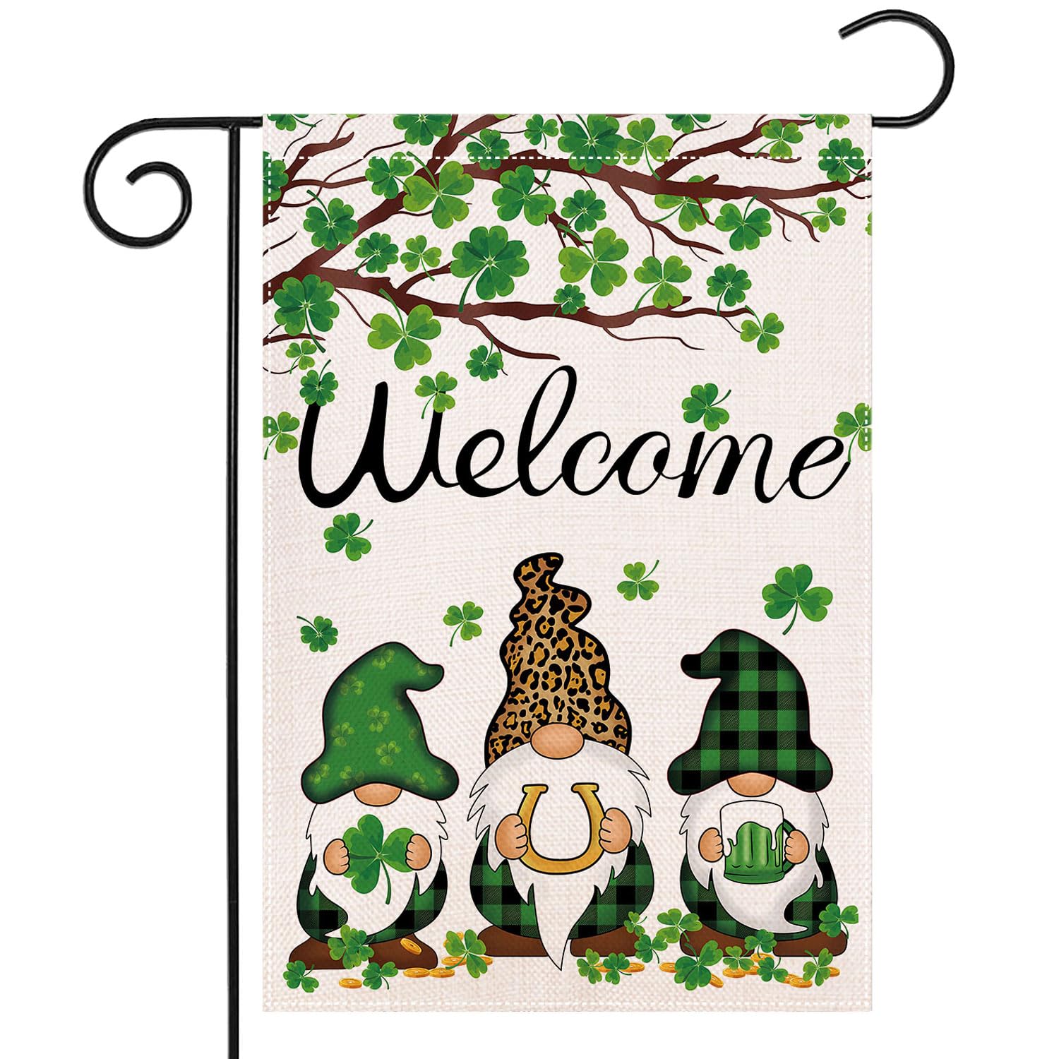 St Patricks Day Garden Flag - Happy St. Patrick's Day 12x18 Double Sided Yard Flag Gnome Saint Patricks Decor March Irish Shamrock Small Welcome Flags for Outside Decorations Farmhouse Burlap