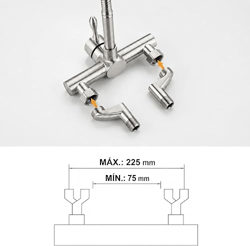 SJQKA-Stainless Steel Wall Mounted Tap Kitchen Wall 360° Rotatable Single Lever Mixer Tap Cold Water Tap Mixer Tap Eccentric S-Connections Distance Between Mounting Holes 63MM - 240 Mm - 7
