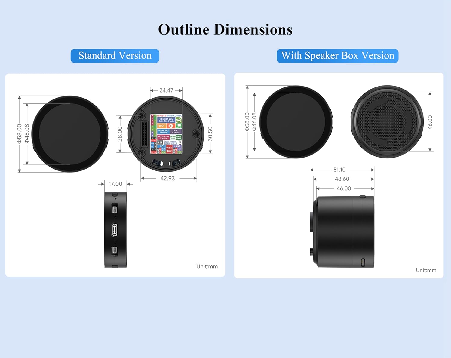 ESP32-S3 1.85inch Round Touch LCD Development Board, 360x360, Supports Wi-Fi & BLE 5, AI Speech, Smart Speaker Box, Support AI Interaction and Offline Voice Control, with Speaker Box