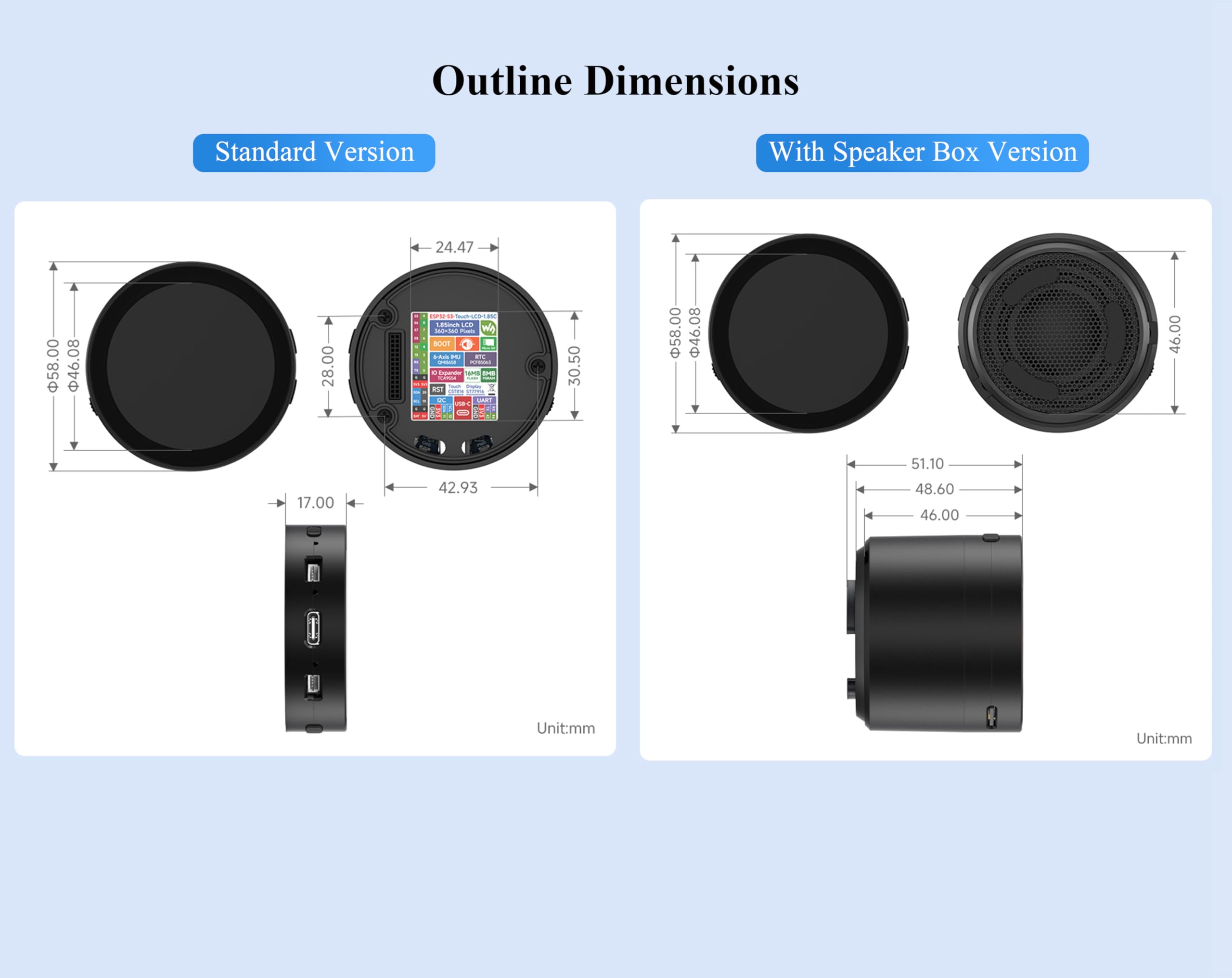 ESP32-S3 1.85inch Round Touch LCD Development Board, 360x360, Supports Wi-Fi & BLE 5, AI Speech, Smart Speaker Box, Support AI Interaction and Offline Voice Control, with Speaker Box