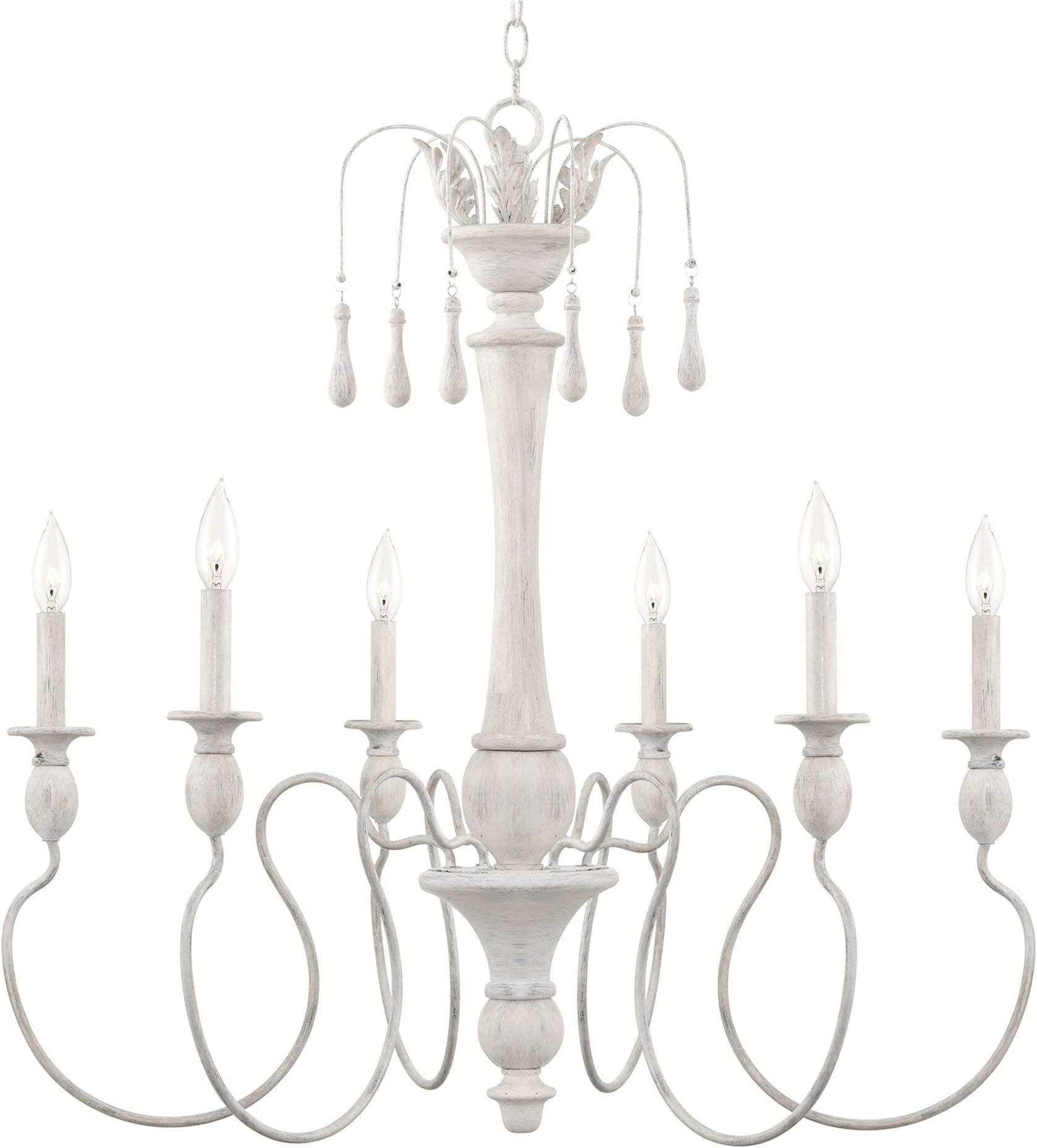 Kira Home London 33" 6-Light French Country Chandelier, Adjustable Height, Withered White Style Wood Finish