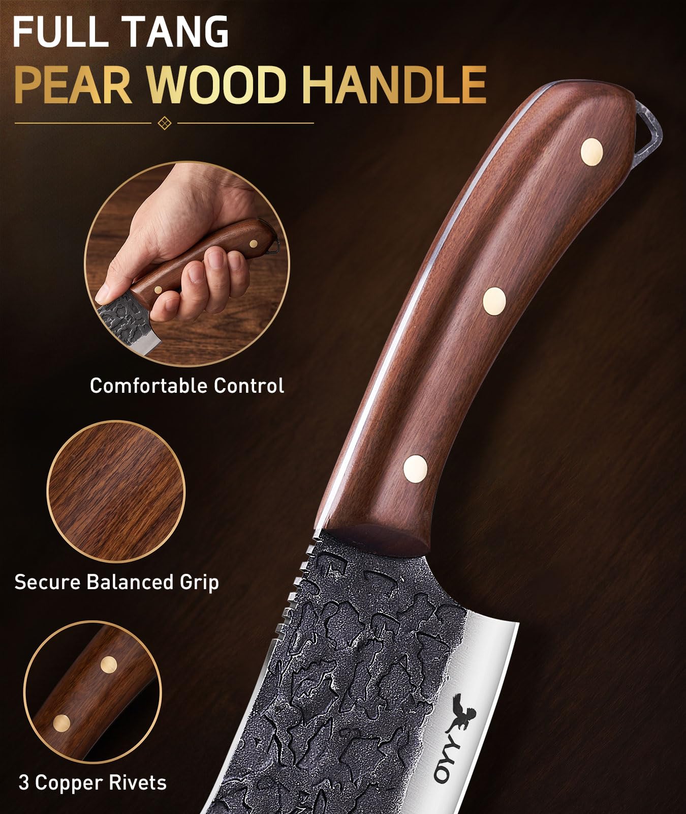 3PCS Hand Forged Butcher Knife Set, Meat Cleaver Chef Knife & Boning Knife