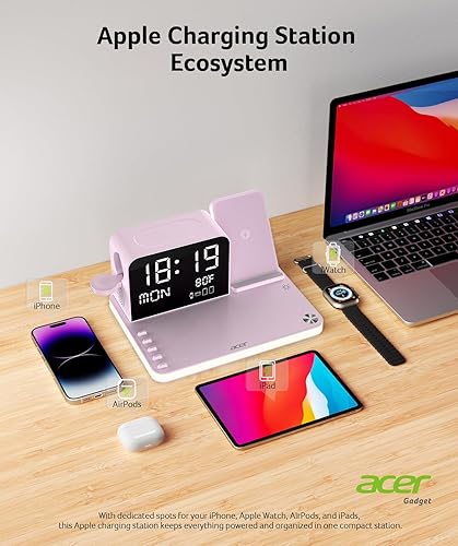Miniatura 3 de Acer - Estación de carga inalámbrica 7 en 1 con reloj LED - Cargador inalámbrico rápido de 30W para iPhone 16/15/14/13/12/Pro Max, Apple Watch,