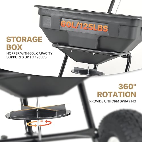 Miniatura 6 de MoNiBloom Esparcidor de transmisión a presión de capacidad de 125 libras para fertilizantes, semillas de césped, sal, derretimiento de hielo,