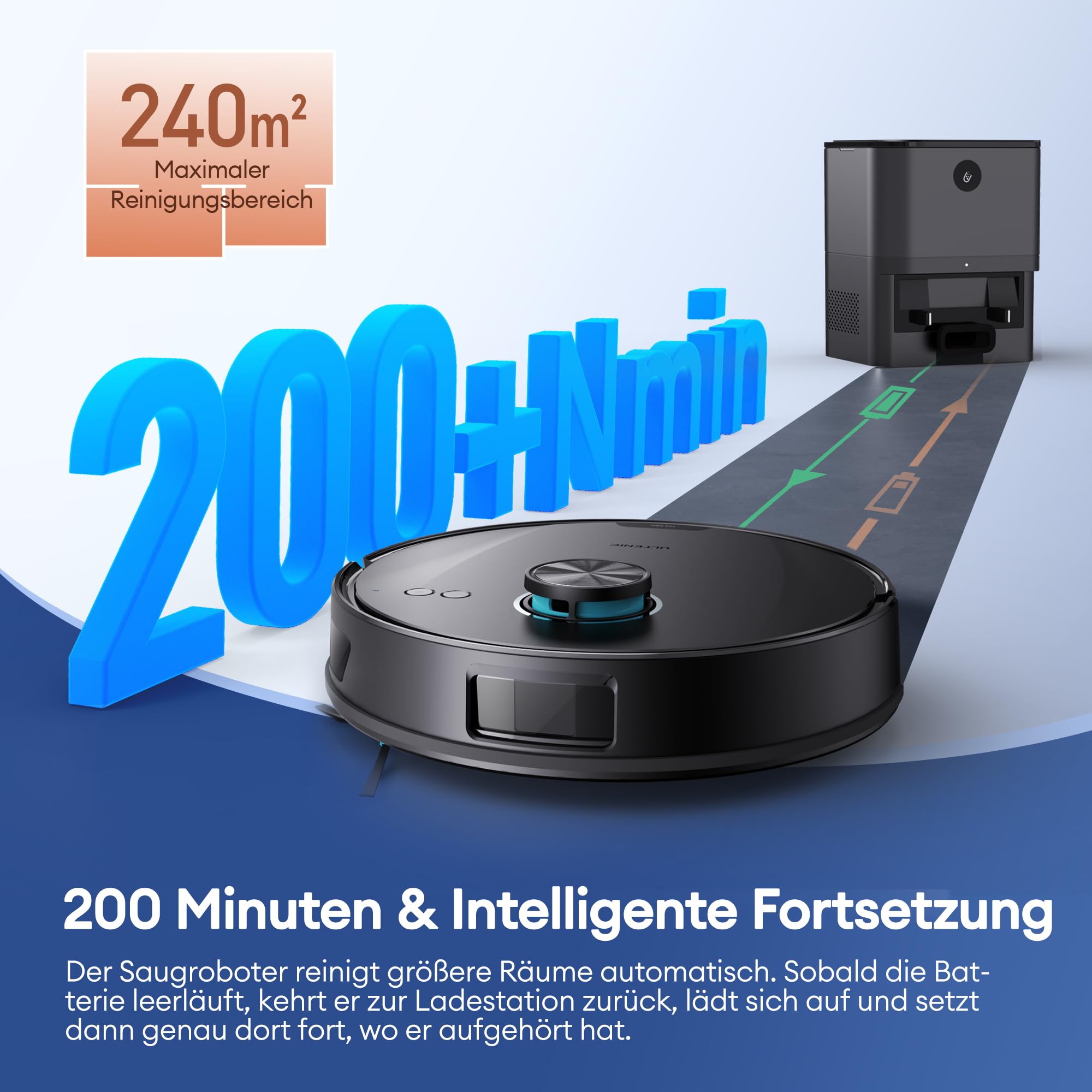 Ultenic Saugroboter mit Wischfunktion, 10000Pa 200Min Staubsauger Roboter mit Absaugstation 3,5L, LiDAR Navigation, 4-in-1 Saug und Wischroboter für Teppich Tierhaare Böden, APP Steuerung
